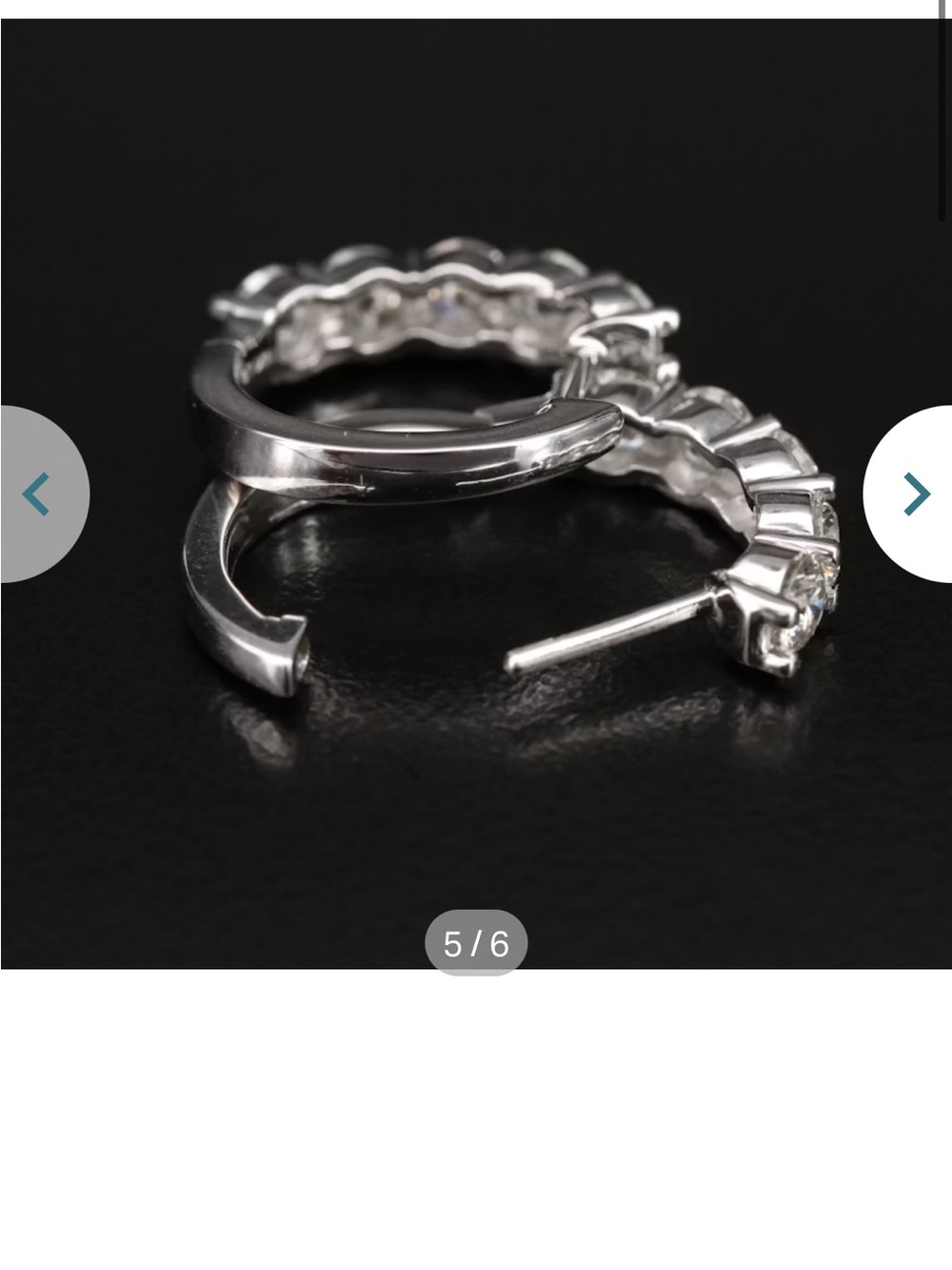 Classic 14k White Gold Diamond hoops - Picture 3 of 6